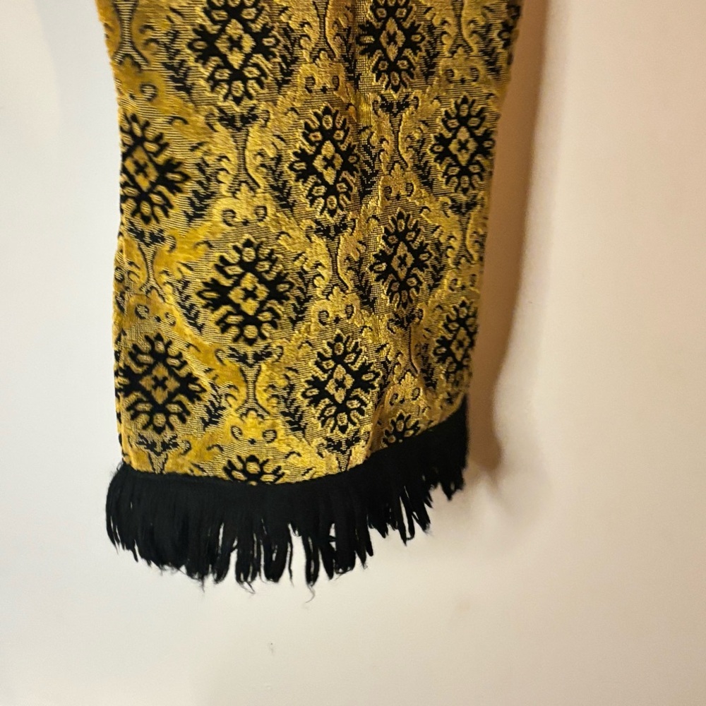 60’s Vintage Carpet Vest Mustard Yellow and Black with Fringe - Picture 7 of 12